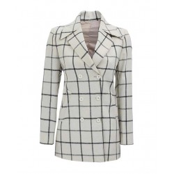 Women Double Breasted Checkered Wool Coat